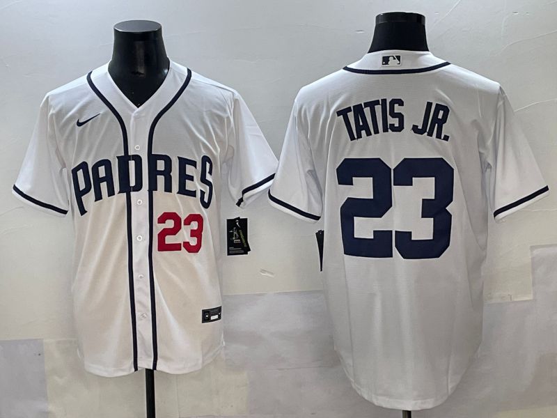 Men 2025 San Diego Padres 23 Tatis jr White Game Nike MLB Jersey style 4